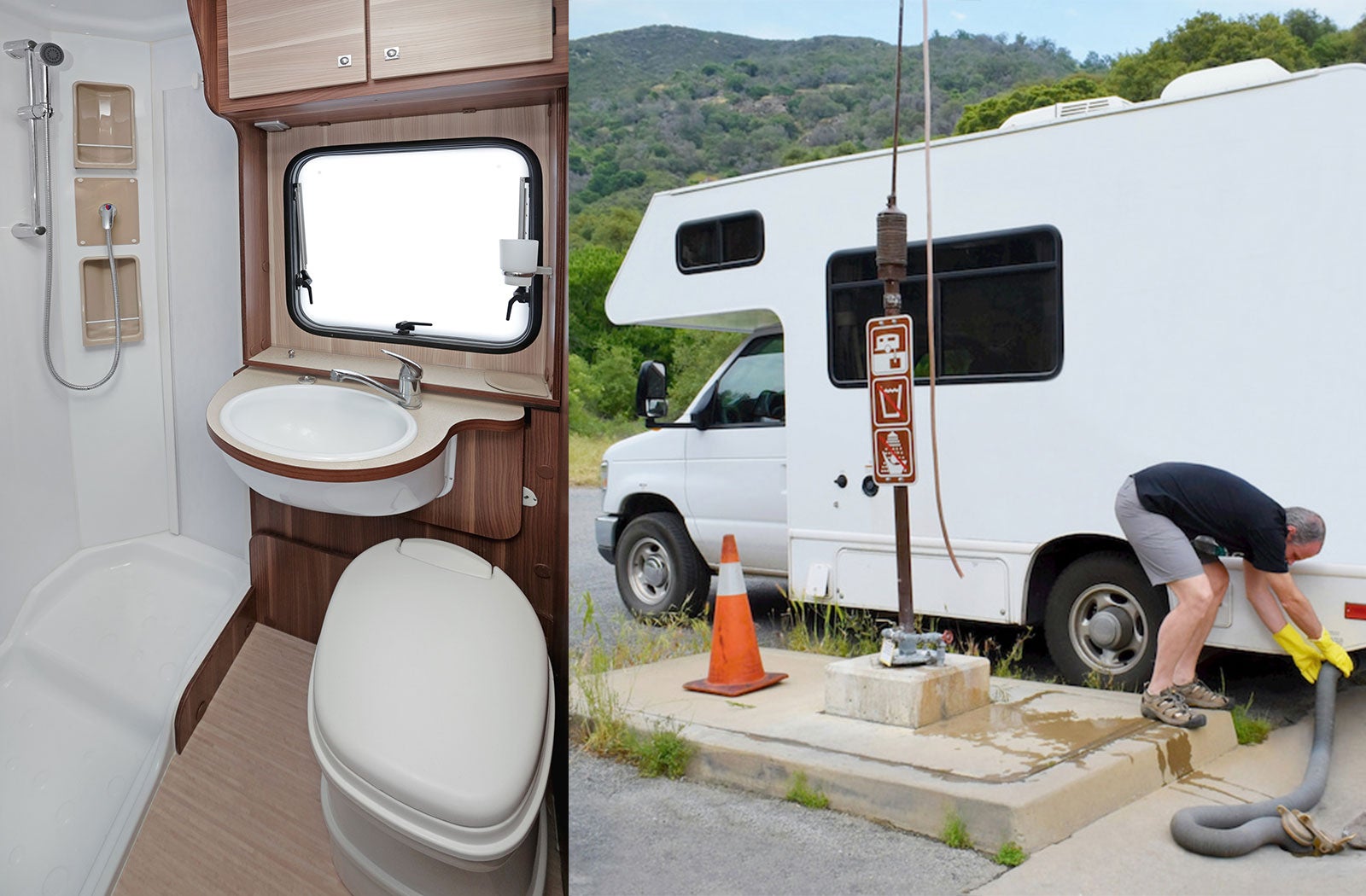 Portable RV/camper toilet and holding tank setup in Pittsfield, Massachusetts