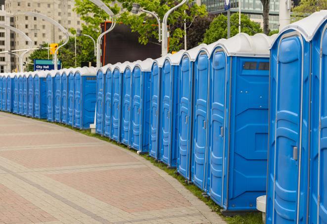 Seasonal porta potty units set up at a Pittsfield, Massachusetts venue